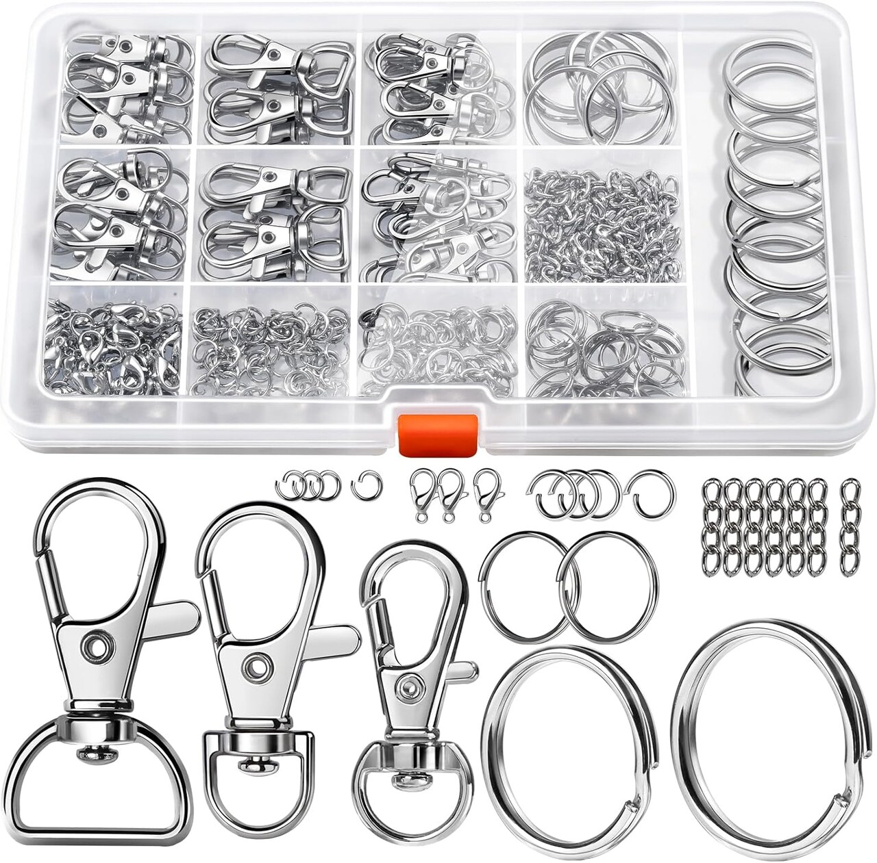 265PCS Keychains Clips and Key Rings, Well Crafted Sturdy Key Chain Making Kit, Key Chain Rings, Keychains Hooks, for Key Chains, Lanyard, Jewelry Making, Crafts, Silver